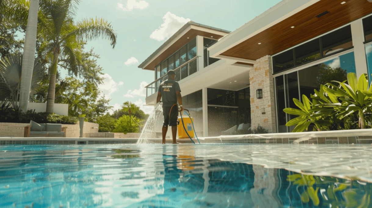 pool cleaning in the sun